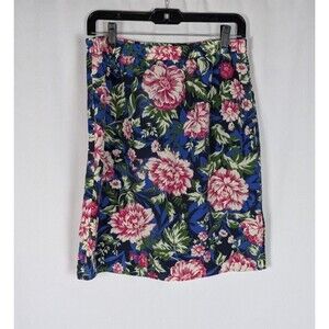 Loft Skirt M Women's Floral Pull On Stretch Waist Straight Skirt Slit Career